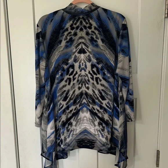 Chico's Sheer Blue and Black Patterned Blouse - Picture 5 of 7